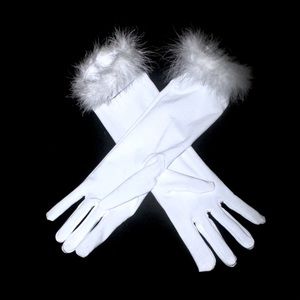 White Marabou Trim Gloves